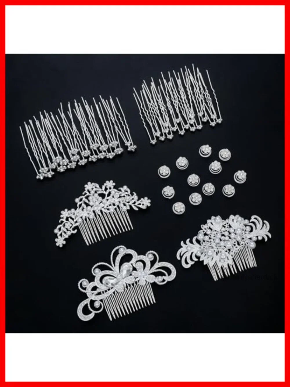 56pc Crystal Pearl Bridal Hair Accessories Set Combs Clips Pins